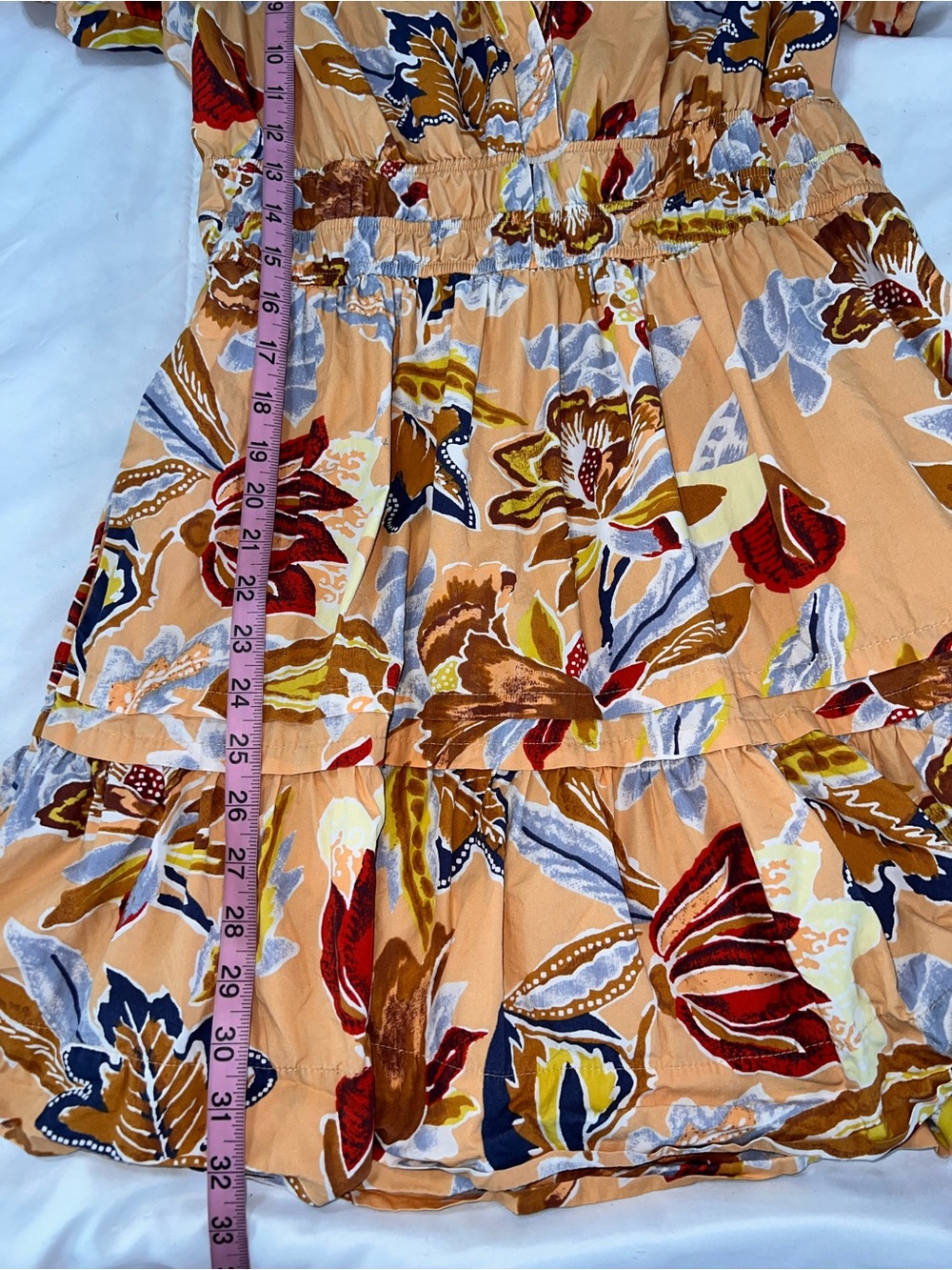 Anthropologie Somerset Mini Dress Women’s Medium Tiered Floral Orange B4 - Picture 4 of 7